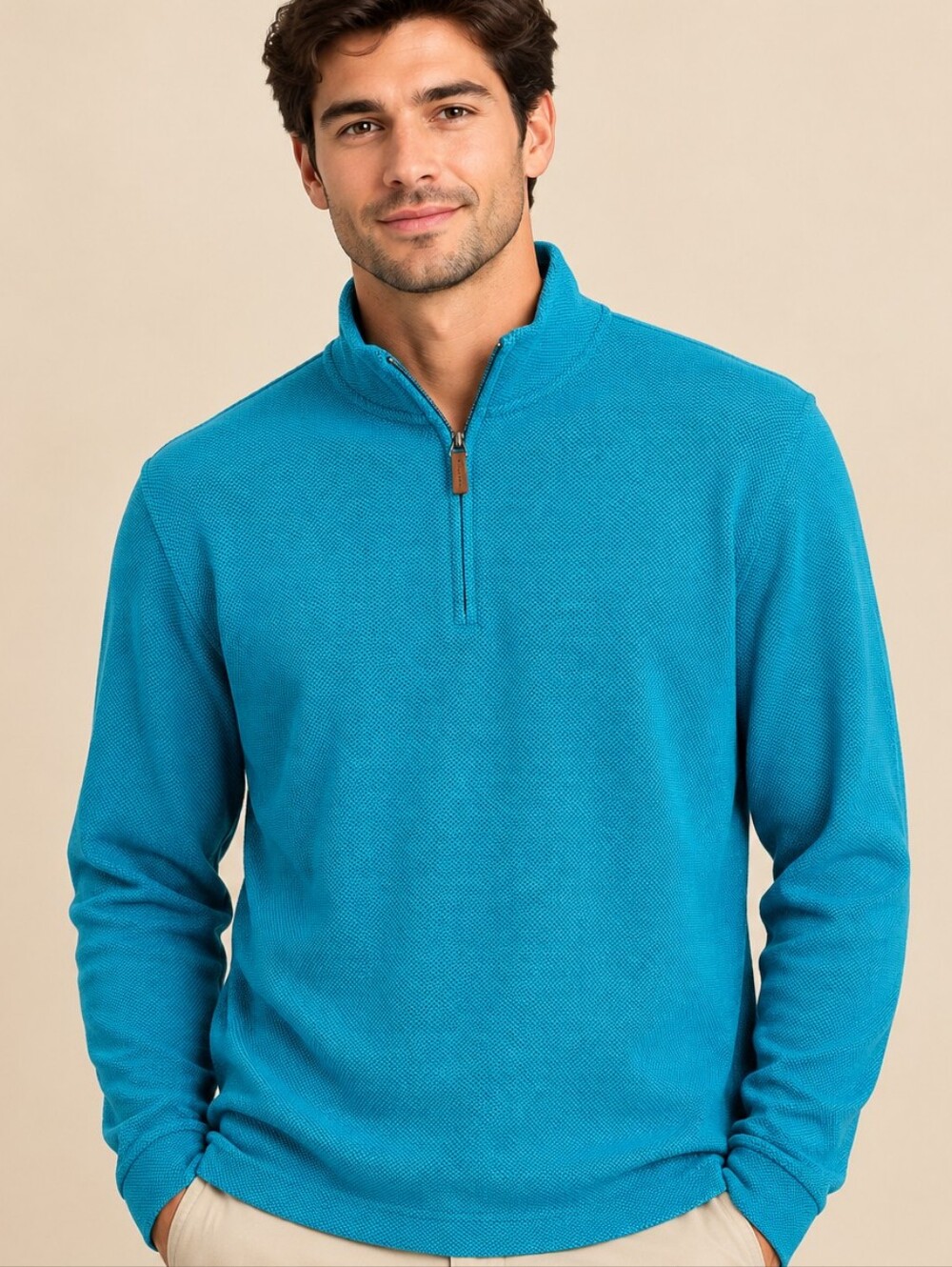 Club Room Men's Teal Blue Quarter Zip Pullover Sweater Size L